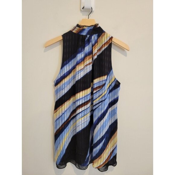 WHBM Multicolored Mock Neck Tank Top Blouse Sleeveless Black Large Relaxed Flowy - Picture 2 of 8